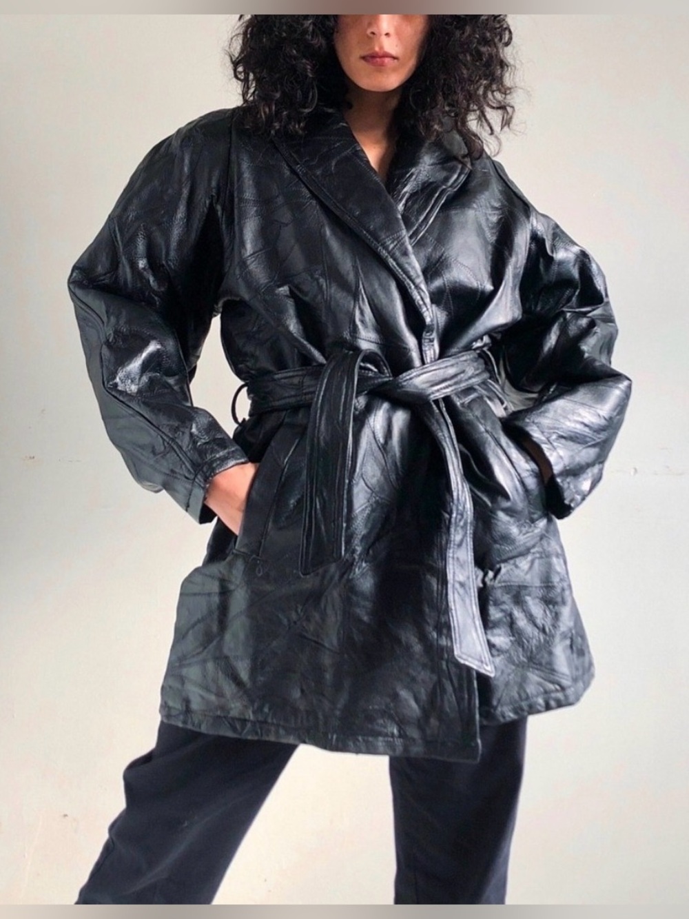 Vintage Navarre Leather Company Patchwork Leather Wrap Coat